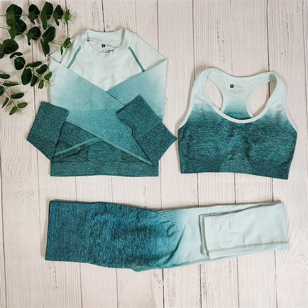 

ombre sportswear women yoga sets outfit fitness gymnastic suit workout clothing sports pants set seamless athletic wear clothes 220217