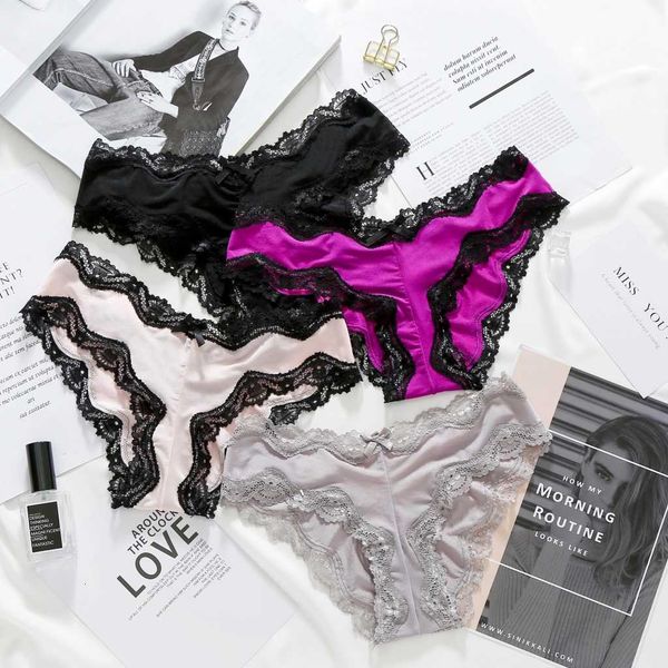 

k002# lace thong cotton crotch smooth fabric low waist women's underwear, Black;pink