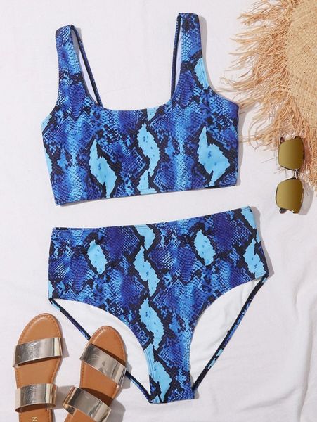 

plus snakeskin print bikini swimsuit 39pt#, Black