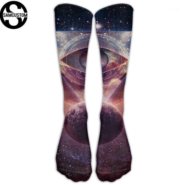 Meias Hosiery Samcustom Knee Women Cotton High sobre as meias para feminino iluminati Earth 3D Printing Long Stocking1