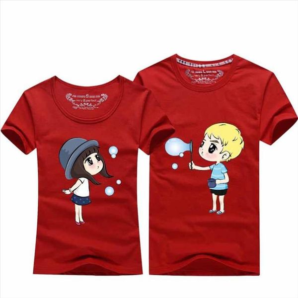 

print heart couple t shirt for lovers men women tee husband and wife family clothes femme lady valentin 2020 summer, White