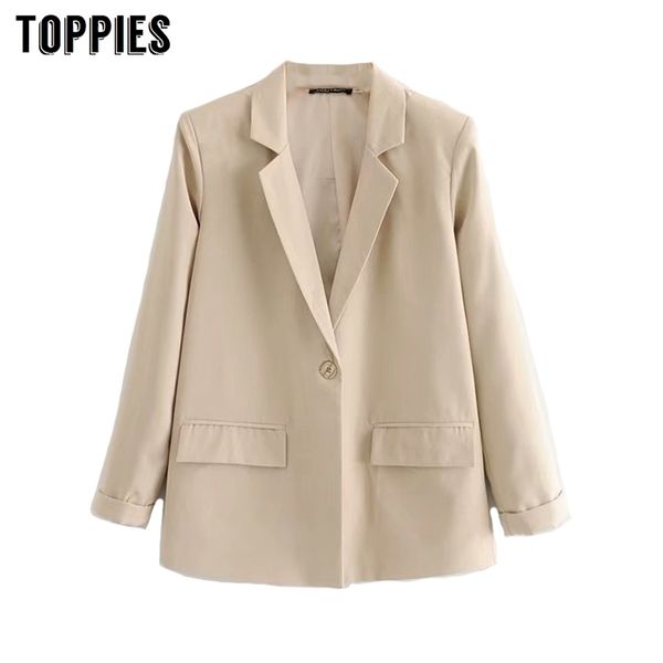 

spring khaki suit jacket women loose coat office notched collar single button jacket veste femme 201028, Black;brown
