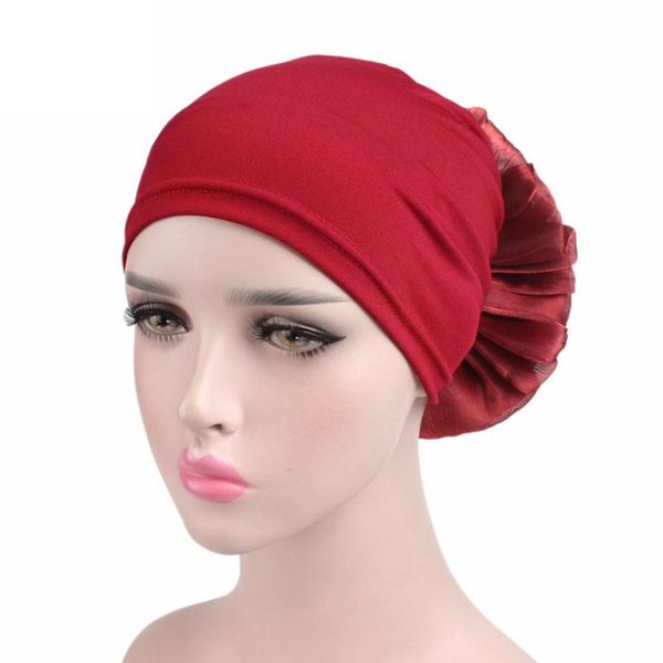 

beanie/skull caps soft chemotherapy cap side big flower keep warm wrap multifunction ladies turban elastic cloth casual women hats headband, Blue;gray