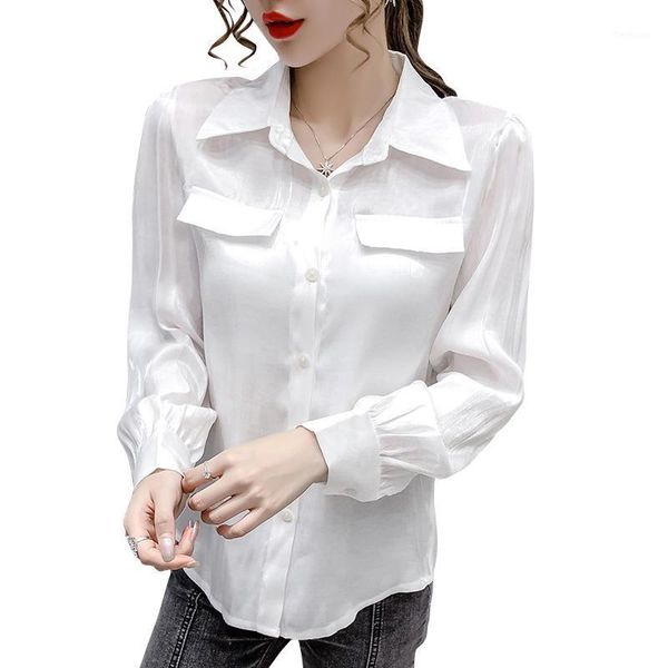 

korea fashion women shirt all-match solid blouse summer workwear shirt elegant office lady blouses blusa mujer1, White