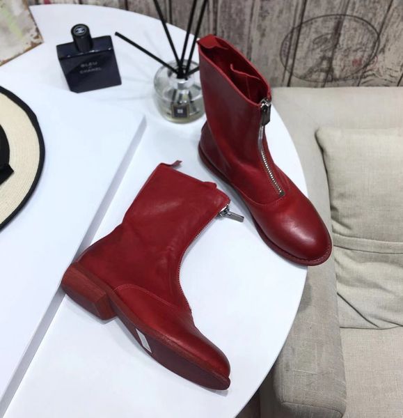 

designer womens boots luxury red front sliver zipper leather round head high heel boots with box size 35-40, Black