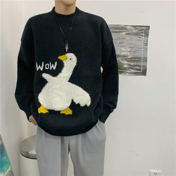 

male harajuku hip-hop streetwear elastan pullovers neck fashion couple sweater tj4m, White;black