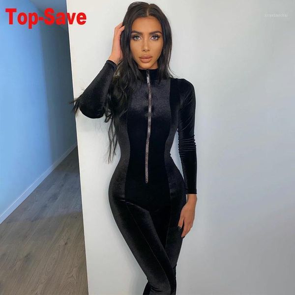 

2020 autumn body suits for women club outfits clothing fashion street slim long sleeve zipper bodycon jumpsuit dropshipping1, Black;white