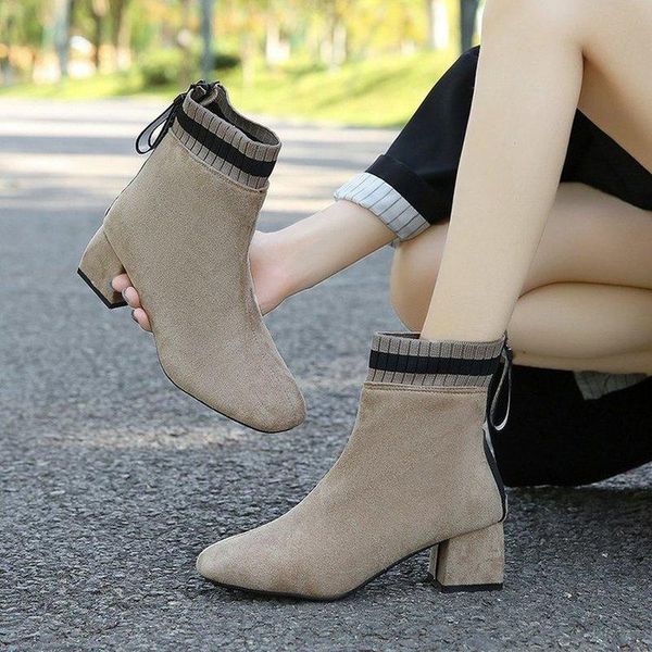 

oymlgwomen ankle boots winter shoes whith plush round toe slip on 5cm heel boots for woman women shoes botas plus size 43, Black