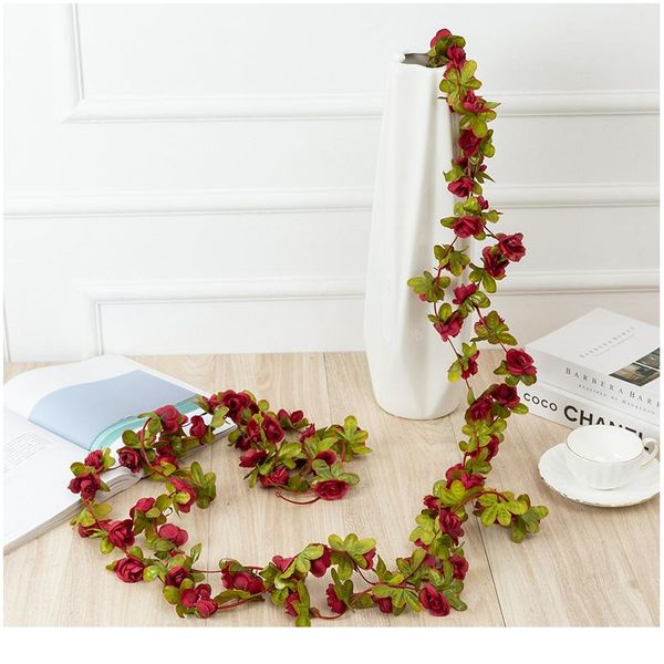 

1pc 2.2m 45 head artificial rose vine hanging flowers for wall decoration plants leaves garland romc wedding home de bbyyag