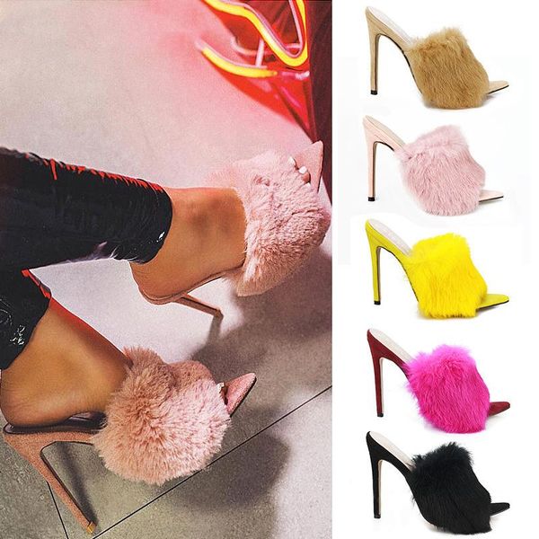 

2020 high heels female stiletto women pumps comfort women shoes summer sandals fur slippers plus size 43, Black