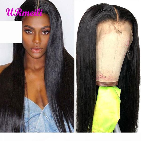 

lace front human hair wigs for black women raw indian straight virgin human hair perruque cheveux humain 150% density 13x4 lace frontal wig, Black;brown