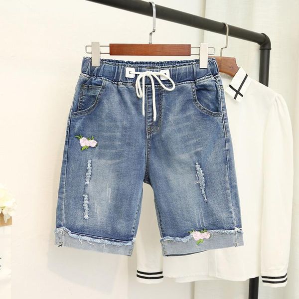

summer embroidery denim shorts female casual high waist shorts women clothes denim mini wide leg short feminino k624, White;black