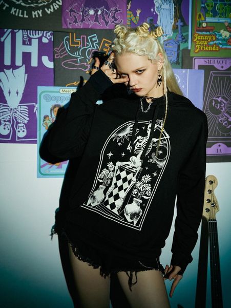

romwe skull graphic hoodie f0vs#, White;black