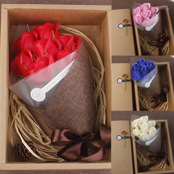 

decorative flowers & wreaths valentine's day diy soap flower gift rose box bouquet wedding home festival landscape decor cylinder f2131