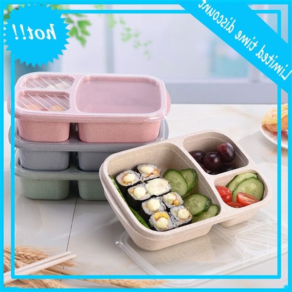 

4 colors wheat straw lunch microwave bento quality health natural student portable food storage box tableware