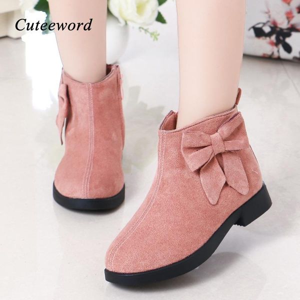 

boots girls leather princess shoes autumn and winter 2021 children' plus velvet warm kids, Black;grey
