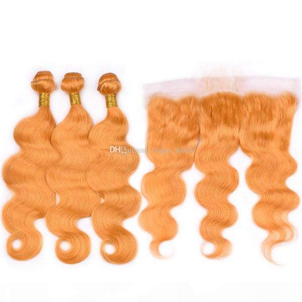 

orange human hair weaves with lace frontal closure peruvian virgin hair orange body wave lace frontal closure with bundles 4pcs lot, Black;brown