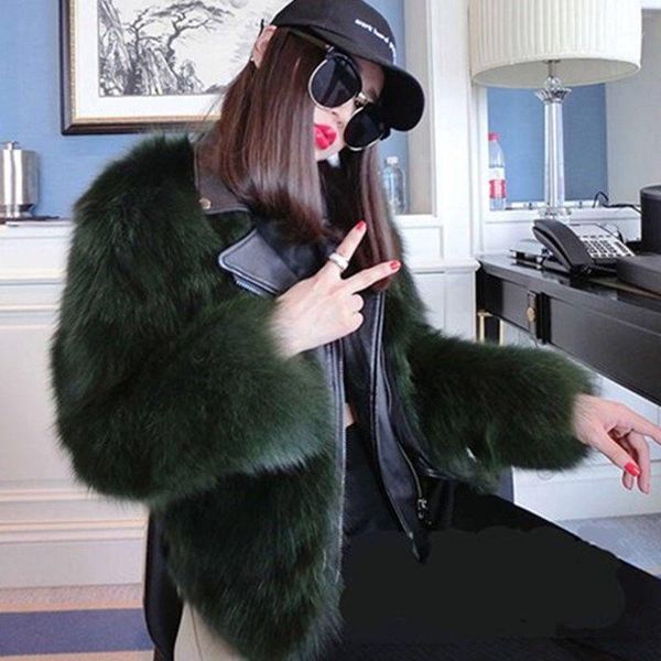 

2021 autumn winter faux fur furry coat women's winter short turndown collar plush splicing fur loose korean version y1261, Black