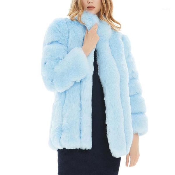 

women winter coat jacket luxury long sleeve stand collar faux fur coat slim long faux fur jacket women fake coats1, Black