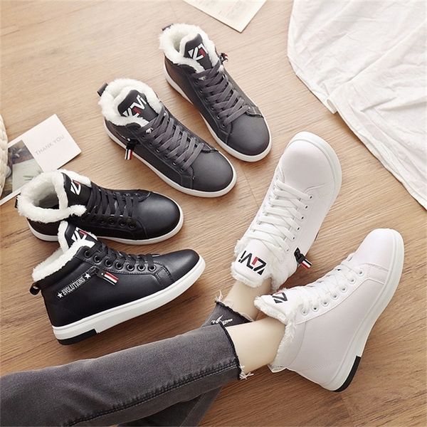 

winter snow ankle keep warm plush boots women sneakers flats lace up ladies short shoes y200915, Black