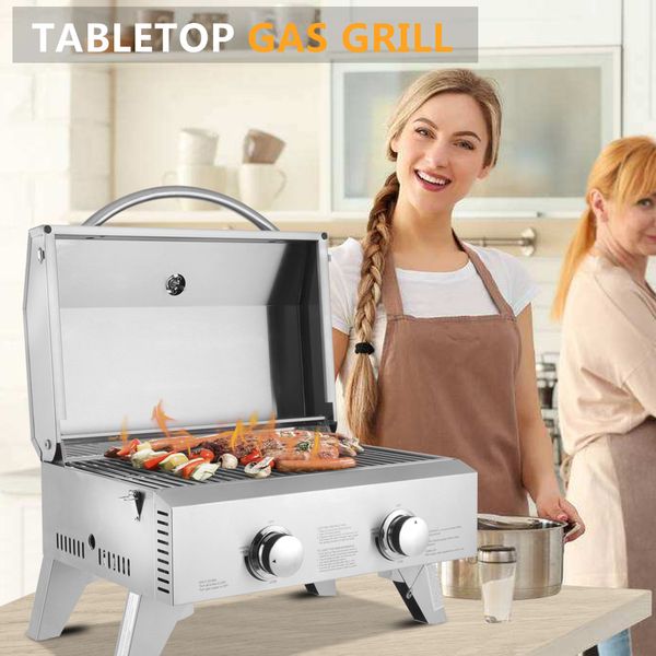 

stainless steel small oven portable tailgating camping beach party small deck double row double head gas grill bbq ship from usa