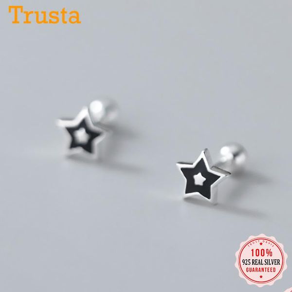 

stud trustdavis real 925 sterling silver fashion sweet black star screw earrings for women wedding minimalist fine jewelry db075, Golden;silver