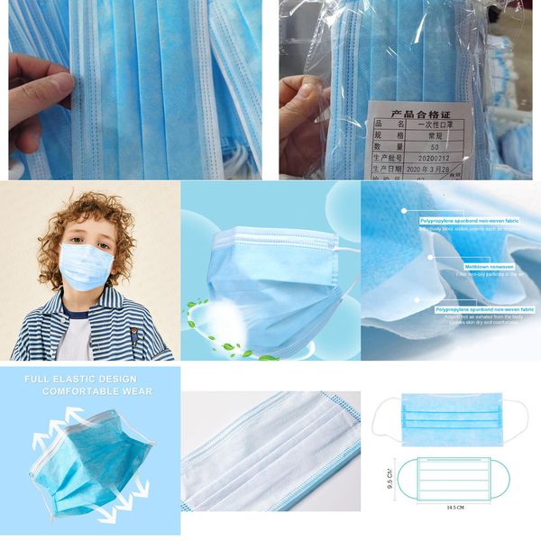 

factoryd7xt3-12 children kids years protective 3 layers masks filter disposable safety mouth masks anti spit comfortable