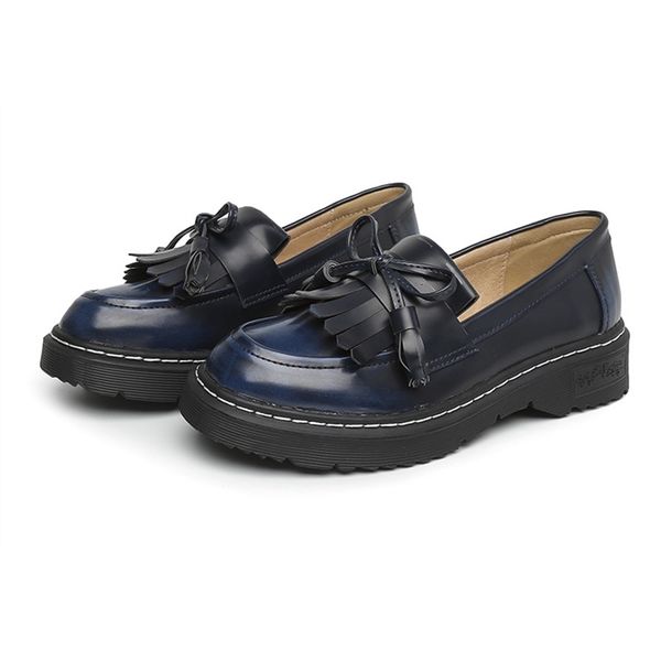 

women shoes platform slip-on lacquered leather tassels shoes with thick soles pointed toe casual leather shoes zsn-021, Black