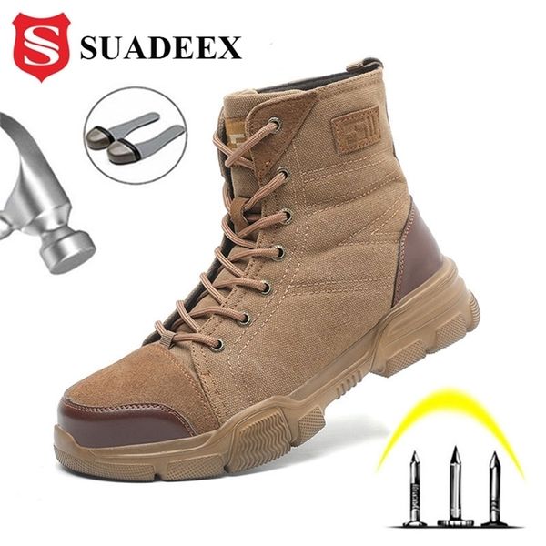 

suadeex steel toe for men military indestructible work desert combat boots army safety shoes y200915, Black;brown
