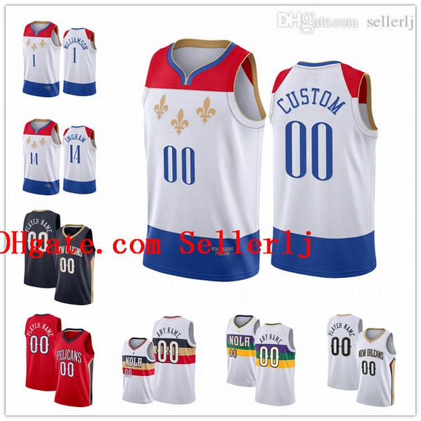 

custom new orleans pelicans men zion 1 williamson lonzo 2 ball brandon 14 ingram kira lewis jr. adams city basketball jerseys, Black;red