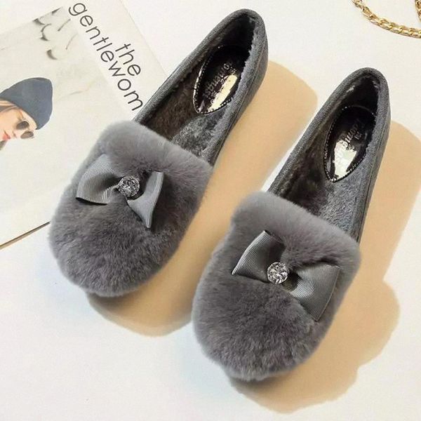 

women's winter loafers warm shoes moccasin fur ballet shoes plush flats slip on footwear sweet bow lady large size zapatos mujer #on6f