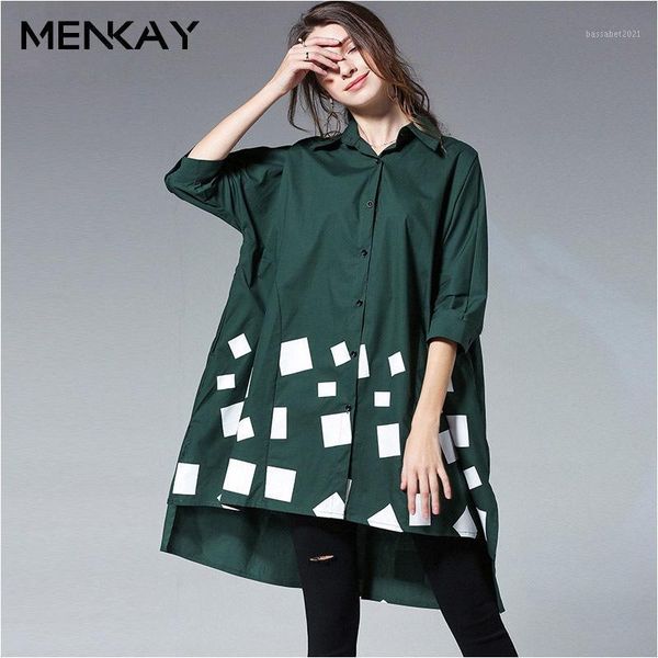 

women's blouses & shirts [menkay] spring plus size women shirt long sleeve asymmetry hit colors blouse clothes fashion casual1, White