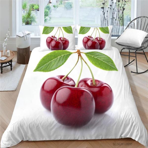 

3d cherry bedding set  size high end simple duvet cover fruit print king twin full single double white bed set sale