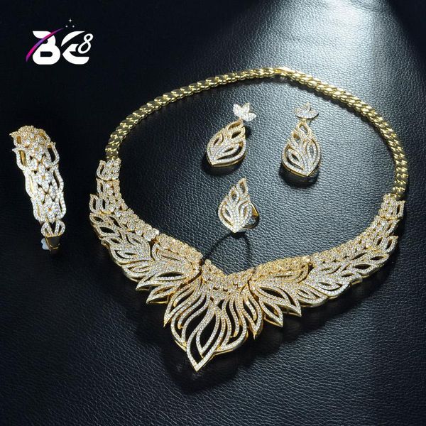 

be 8 cz leaf design luxury bridal wedding jewelry sets women 4pc set gold color bridal jewelry sets parure bijoux femme s293, Silver
