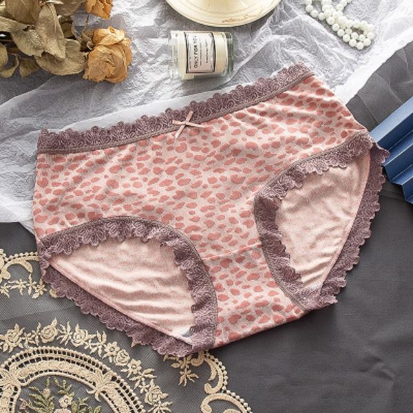 

womens leopard panties 2020 new lace mid waist briefs women daily briefs casual women underwears fashion underpants wholesale, Black;pink