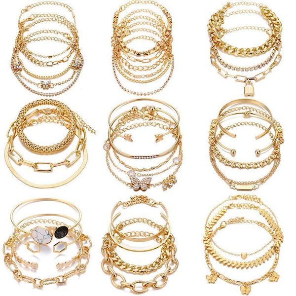 Charme Braceletes Kpop Boho Borboleta definida na mão para mulheres em camadas Locket Baubles Cristal Simples Chain Bracelet Jóias