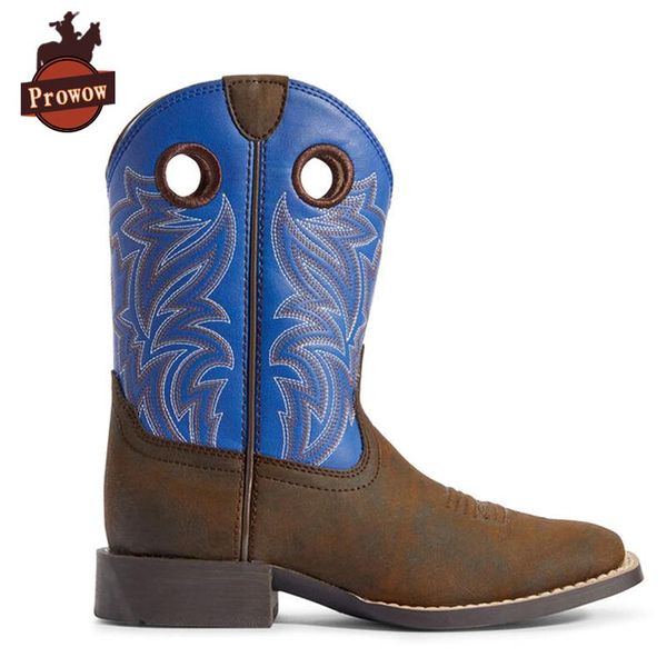 

prowow shoes girls boys kids catch em western cowboy boots genuine leather handmade patchwork suture children' ankle boots, Black;grey