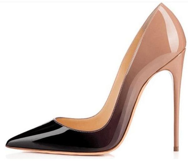 

sexy gradient color slope party party party насосы высокого каблуки обувь красная нить леди заостренные носки кожа 12 см стелето каблук насо, Black