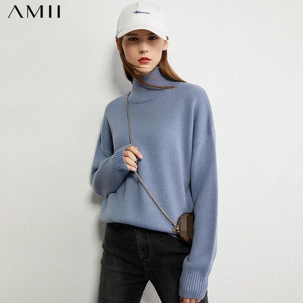

amii minimalism autumn winter fashion women's sweater solid women's turtleneck sweater for women 120202071, White;black