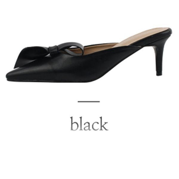 

2021 new necklace-point bow slippers heels women summer thin-heels semi-slippers for women's shoes in 2bwh, Black