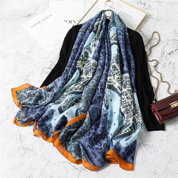 

2020 design horse print women winter scarf cotton warm pashmina hijab shawl wraps female foulard retro store buanda wmtuwp bdesybag, Blue;gray