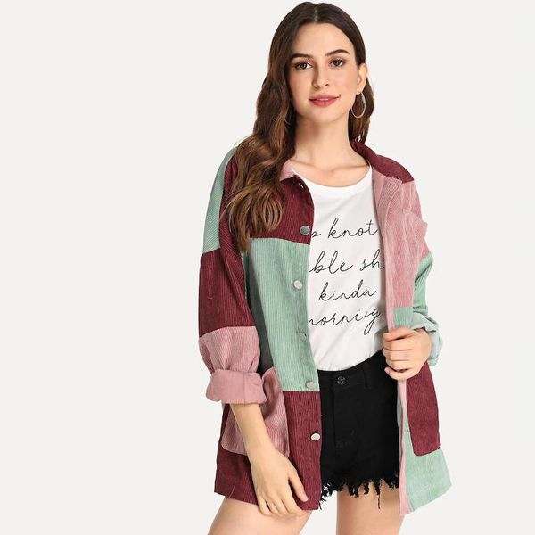 

womens jackets new coloured corduroy loose and slim blouse for autumn and winter 2019 jacket women, Black;brown