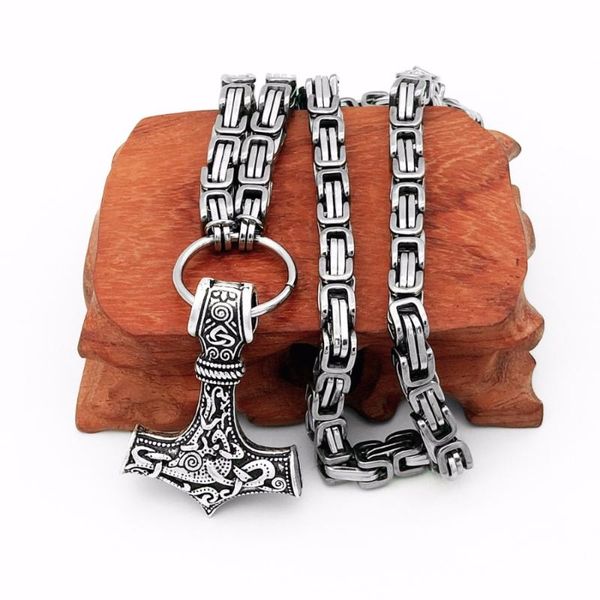 

pendant necklaces stainless steel chain viking men's hammer necklace jewelry, Silver
