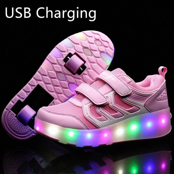 

2020 New USB Charge LED Colorful Children Kids Fashion Sneakers with Two Wheels Roller Skate Shoes Boys Girls Shoes 03 #aH1i