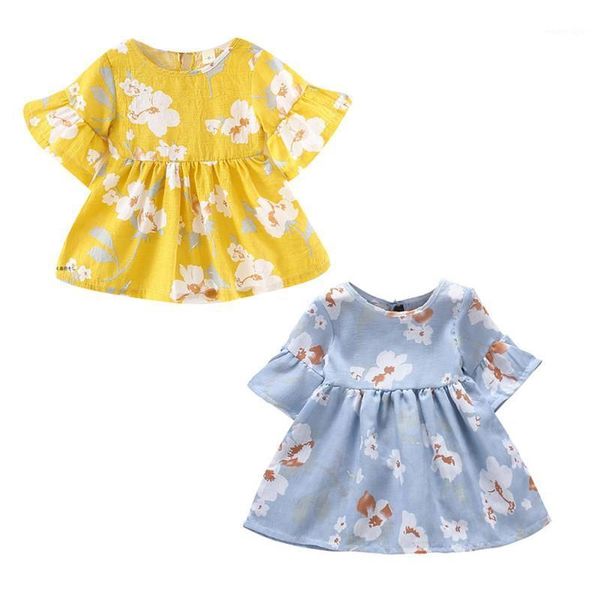 

girl's dresses summer kids baby girls cute floral print casual dress cotton flare sleeve sundress outfits1, Red;yellow