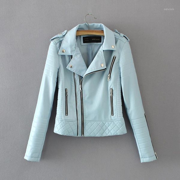 

new fashion women spring autumn soft faux leather jackets lady motorcyle zippers biker blue coats black outerwear1