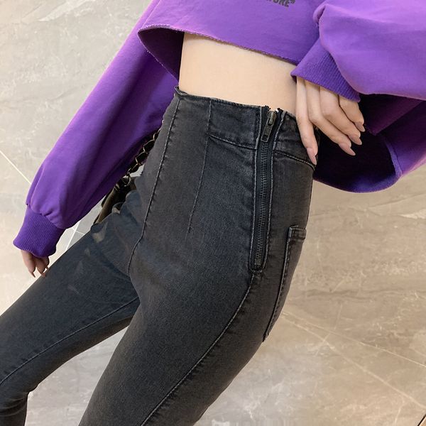 

2021 Station Europa New Big 9-point Children's Jeans and Winter Side Zipper Thin Waist Gray Pencil Pants EXED, Blue