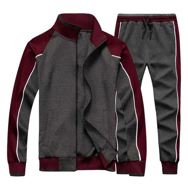 

men's sportswear casual spring tracksuit men two pieces sets stand collar jackets sweatshirt pants joggers track suit running1, Gray