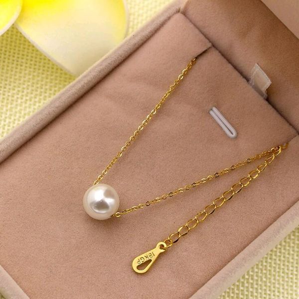 

martick 316l stainless steel gold-color pearl pendant necklace link chain rose gold color necklace for women fashion jewelry p55, Silver