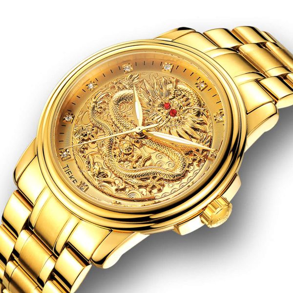 

steel mechanical stainless men's non quartz high grade golden dragon watch 2021, Slivery;brown